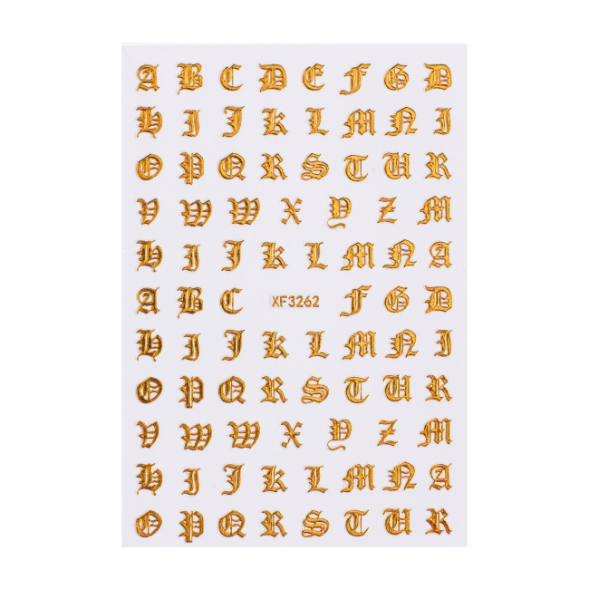 Sticker model unghii Alphabet XF3262 Metallic Gold