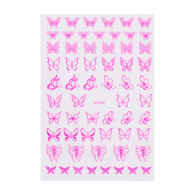 Sticker model unghii Butterfly XF3360 Neon Pink