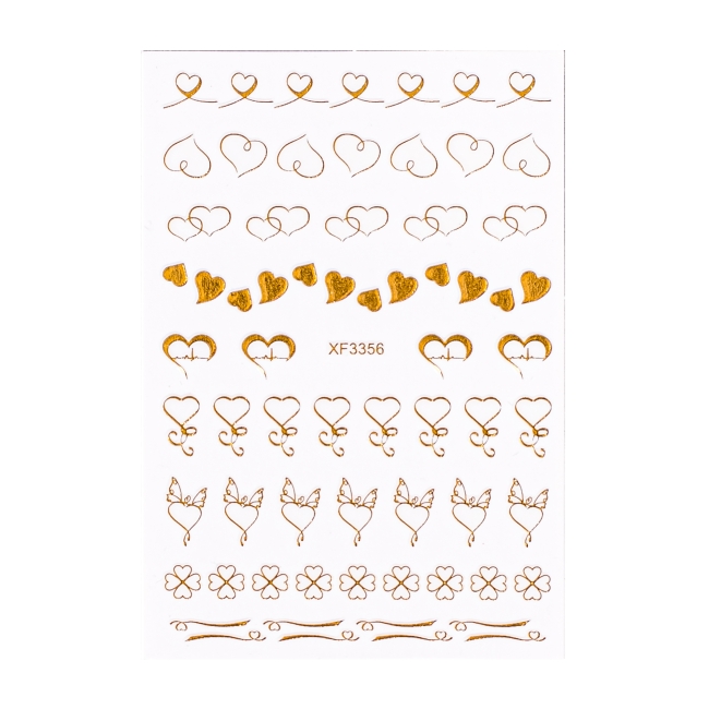 Sticker model unghii Hearts XF3356 Metallic Gold