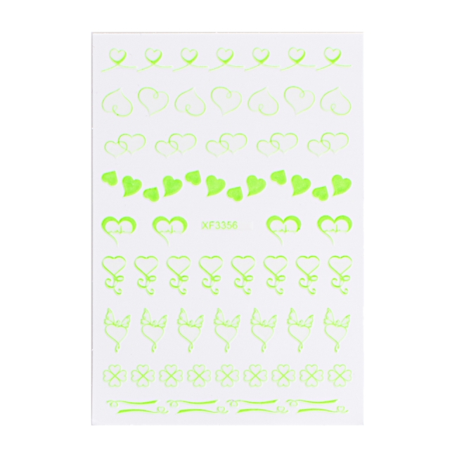 Sticker model unghii Hearts XF3356 Neon Green