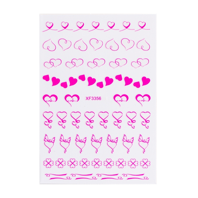 Sticker model unghii Hearts XF3356 Neon Pink