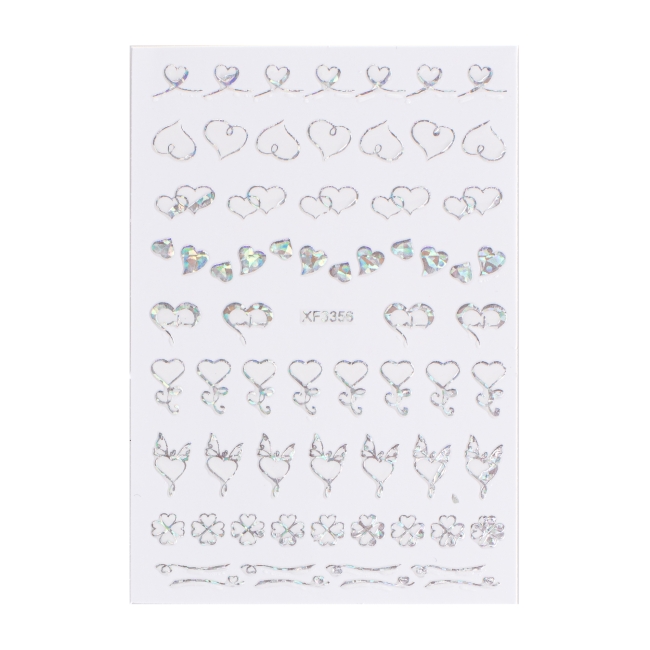 Sticker model unghii Hearts XF3356 Silver Diamond
